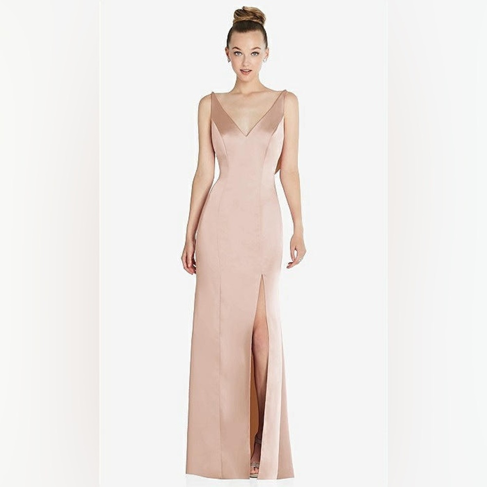 After Six Draped Cowl-Back Princess Line Dress With Front Slit